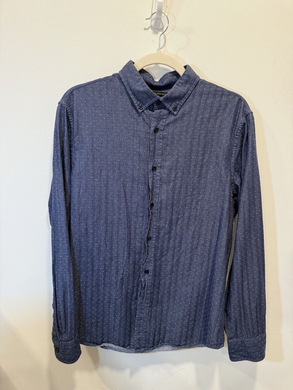 Banana Republic Mens Slim Fit Blue Micro Dot Stripe Button Down Shirt M 1832